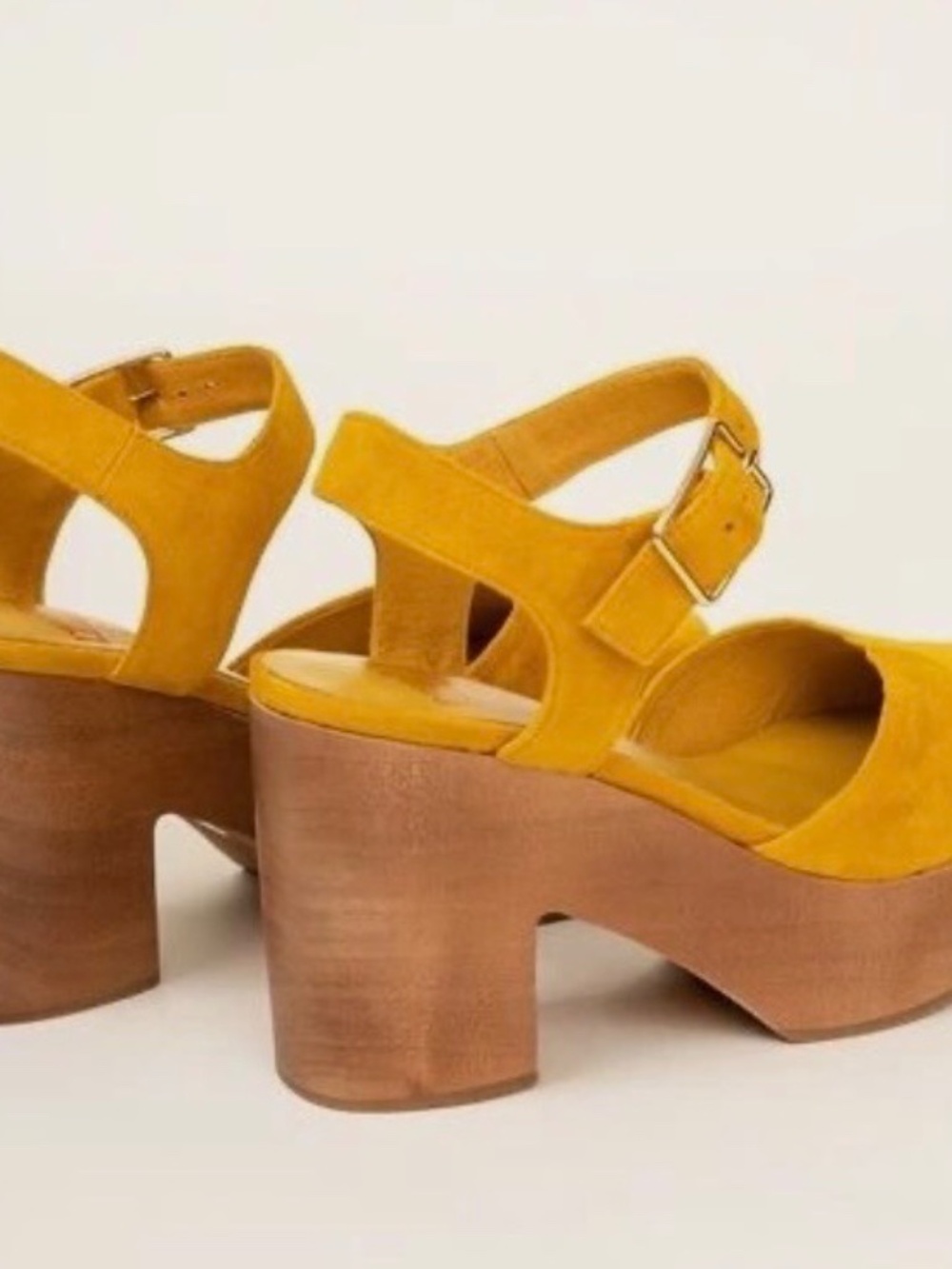 Charlotte Stone Sal Wooden Block Platform Heels in Ochre Yellow Women's US 10 - Picture 4 of 14